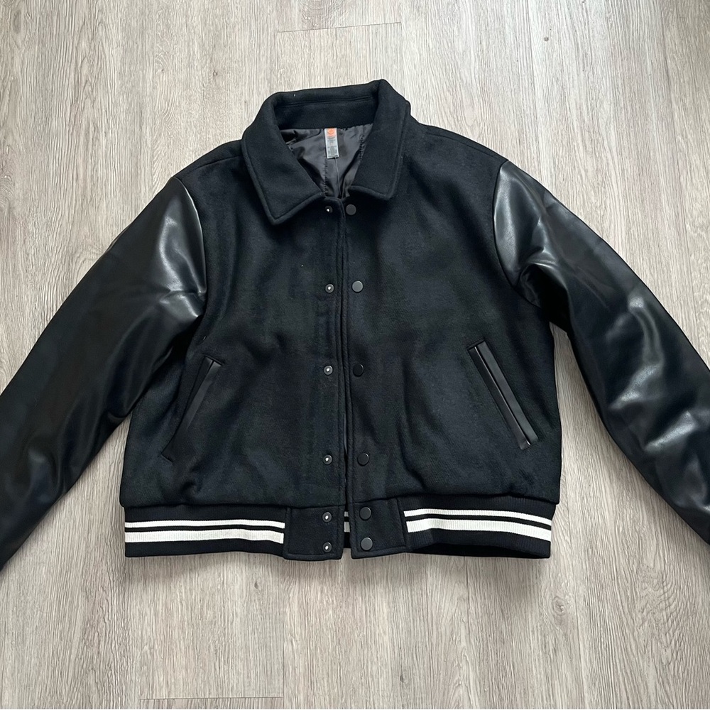 Varsity Jacket with Leather Sleeves